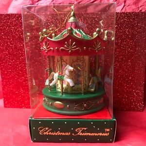 Rare Vintage 1980’s Christmas Trimmers Musical Carousel Ornament